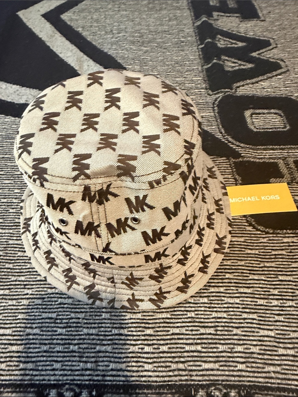Michael Kors Kids Beige and Brown MK Logo Bucket Hat